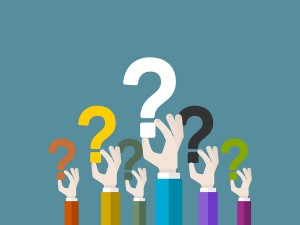 Flat design modern vector illustration concept of questioning with isolated hands holding question marks